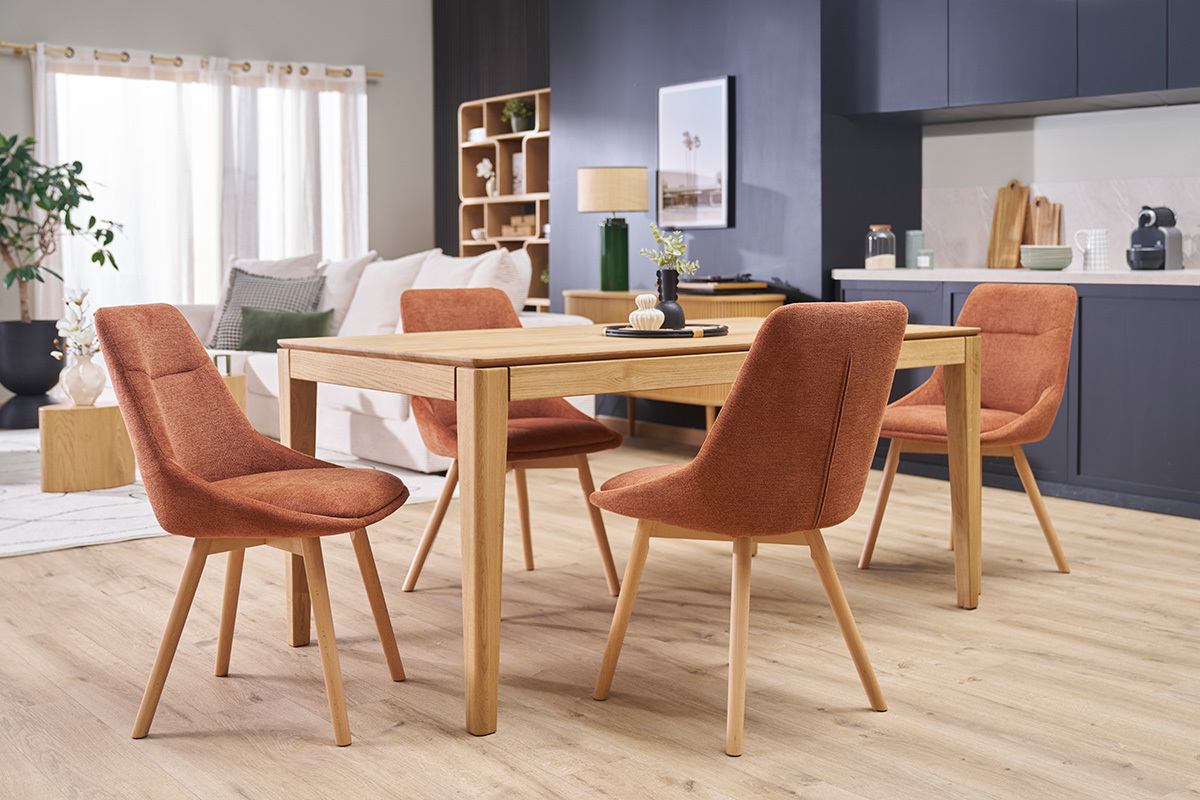 Sedie in tessuto effetto velluto testurizzato terra bruciata e legno chiaro (set di 2) ALESS