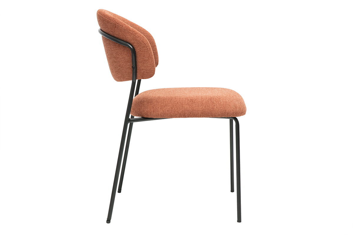 Sedie in tessuto effetto velluto testurizzato terra bruciata e metallo nero (set di 2) BENTA