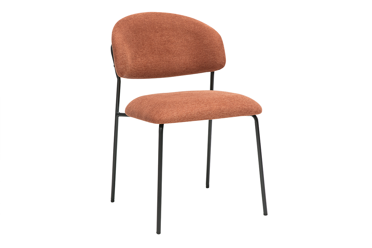 Sedie in tessuto effetto velluto testurizzato terra bruciata e metallo nero (set di 2) BENTA