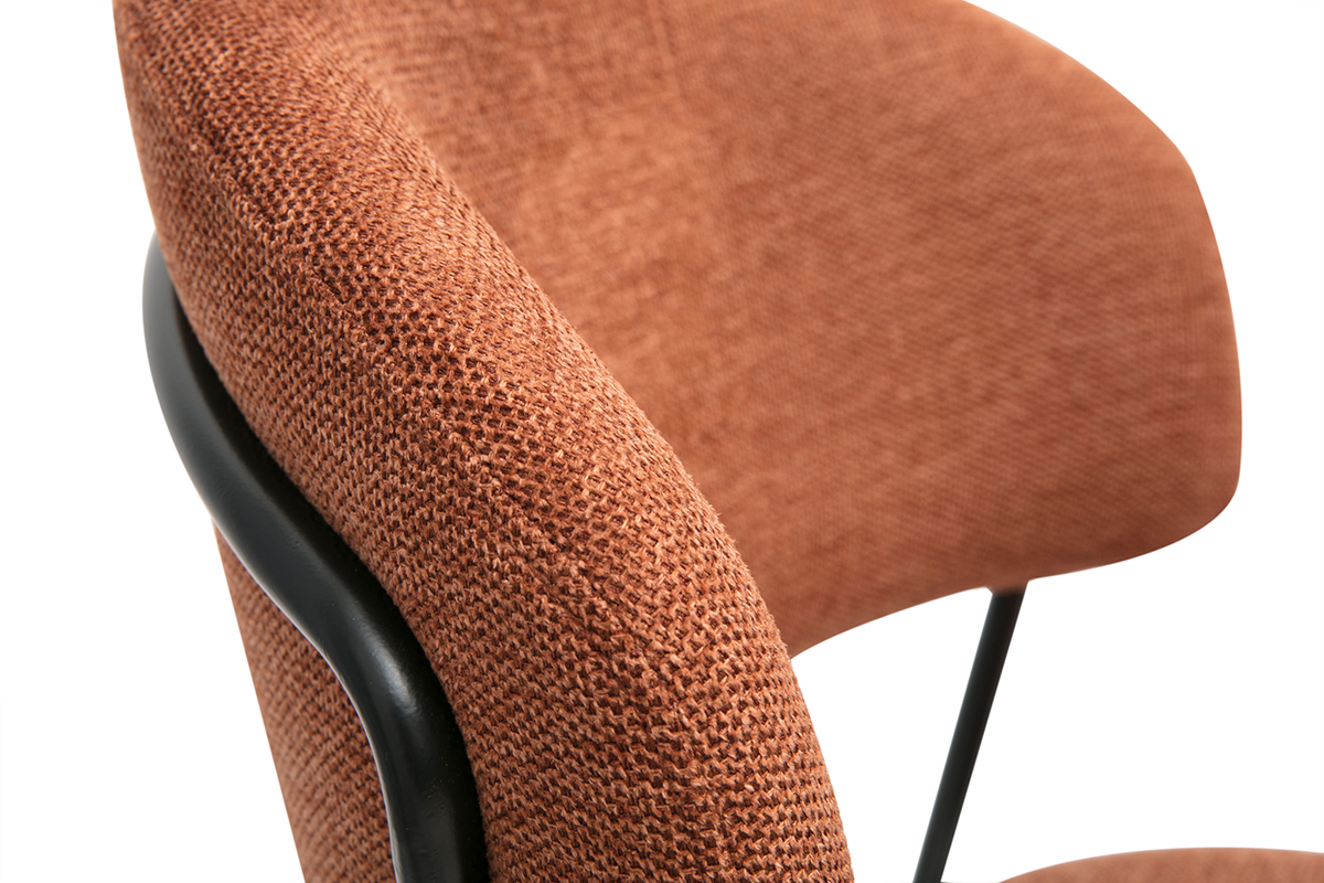 Sedie in tessuto effetto velluto testurizzato terra bruciata e metallo nero (set di 2) BENTA