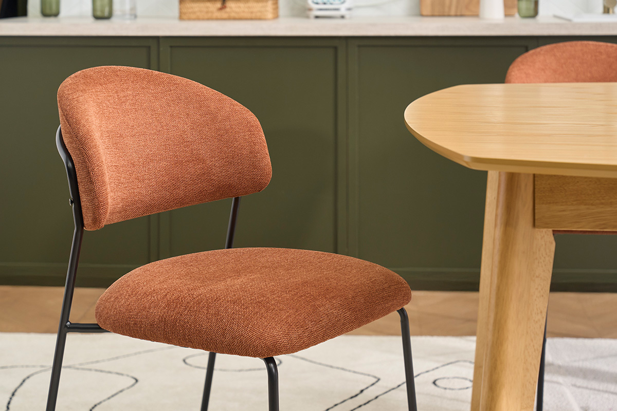 Sedie in tessuto effetto velluto testurizzato terra bruciata e metallo nero (set di 2) BENTA