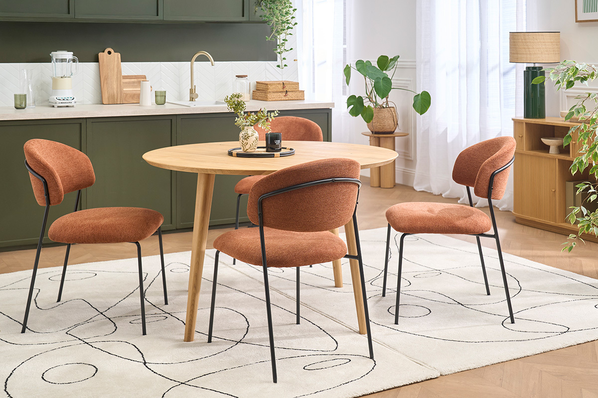 Sedie in tessuto effetto velluto testurizzato terra bruciata e metallo nero (set di 2) BENTA