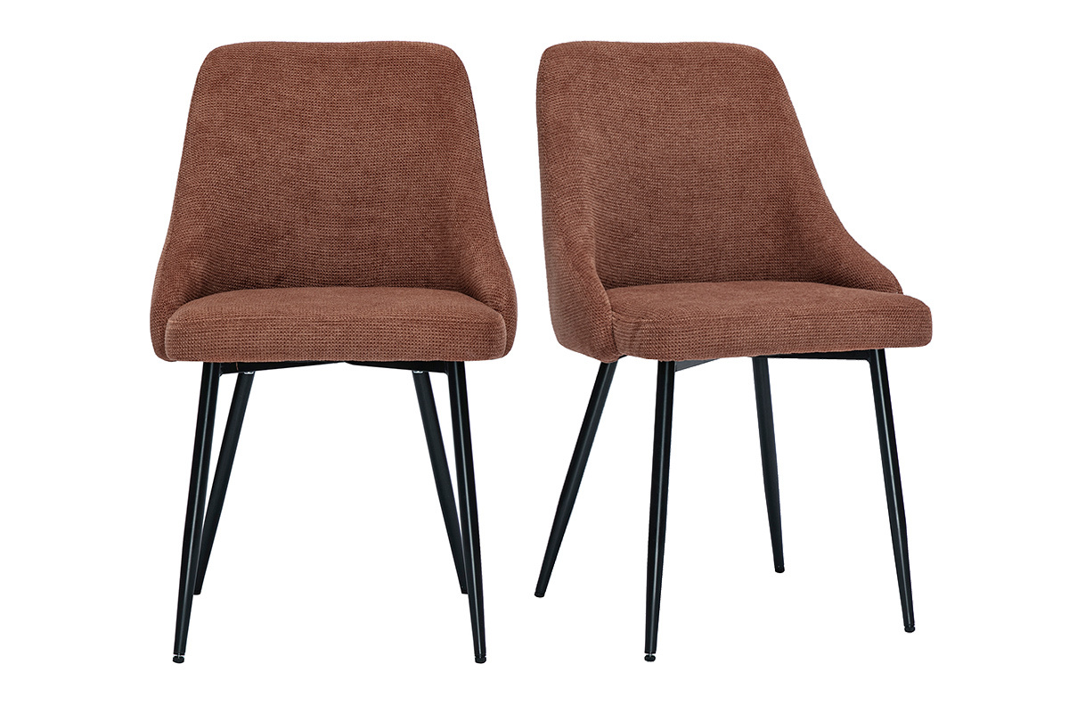 Sedie in tessuto effetto velluto testurizzato terra bruciata e metallo nero (set di 2) HASTA