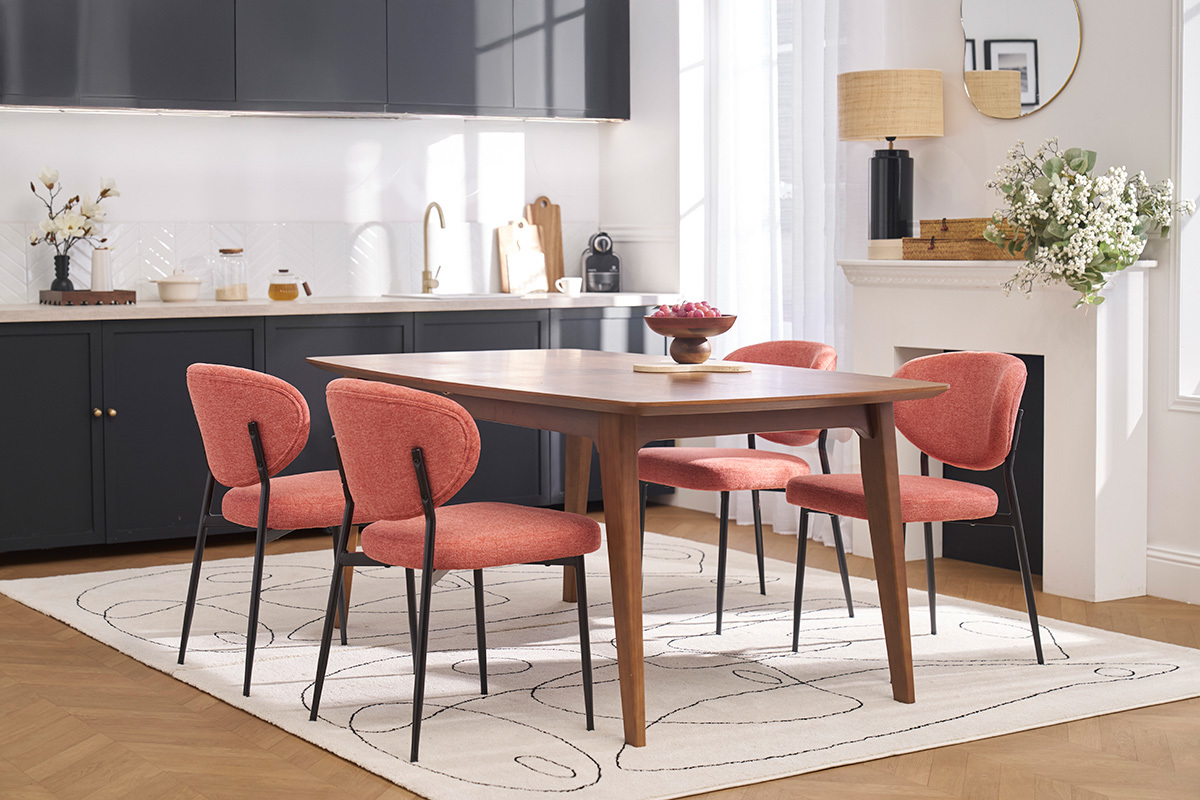 Sedie in tessuto effetto velluto testurizzato terracotta e metallo nero (set di 2) BREKA