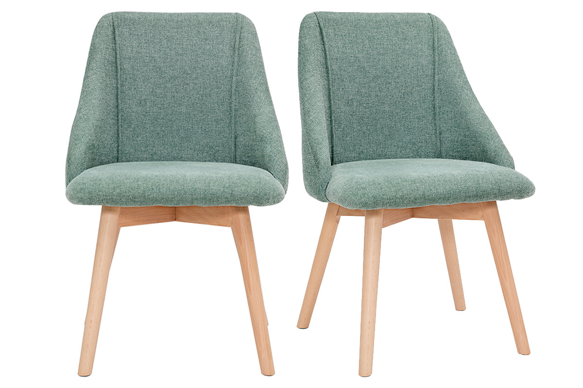 Sedie in tessuto effetto velluto testurizzato verde e legno chiaro (set di 2) HIGGINS