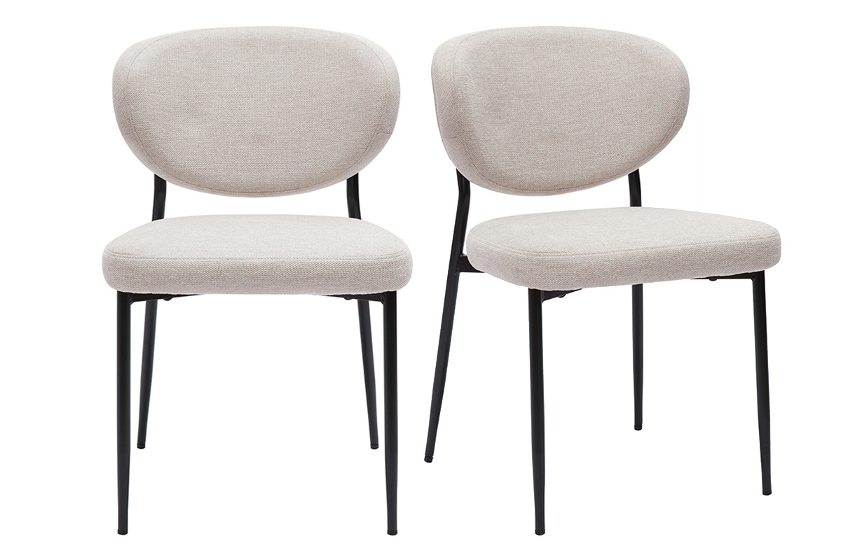 Sedie in tessuto effetto velluto texture beige e metallo nero (set di 2) BREKA