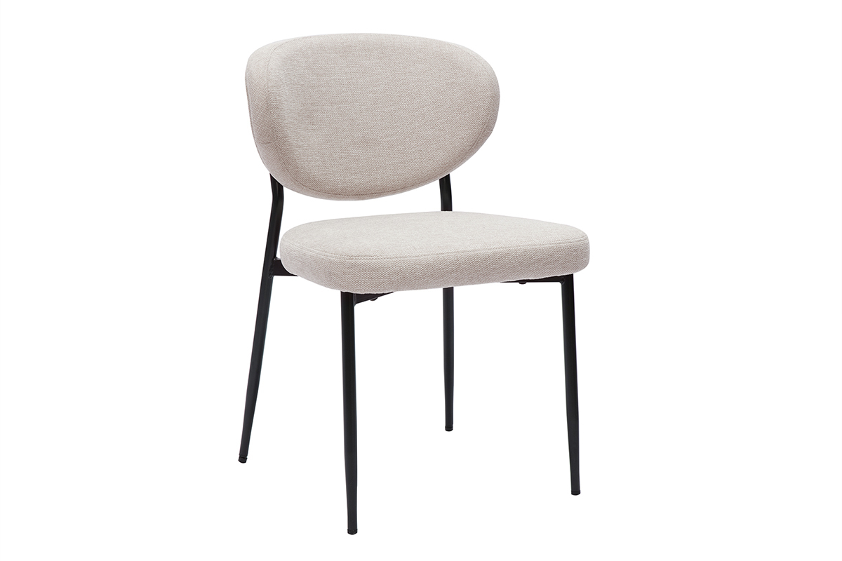Sedie in tessuto effetto velluto texture beige e metallo nero (set di 2) BREKA