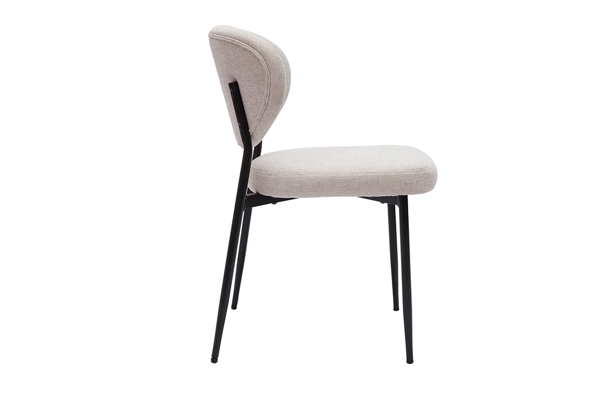 Sedie in tessuto effetto velluto texture beige e metallo nero (set di 2) BREKA