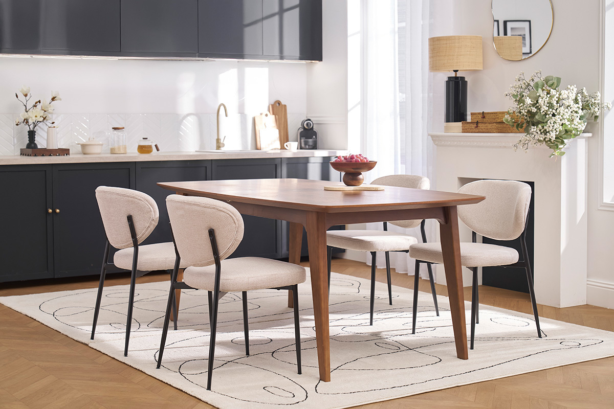 Sedie in tessuto effetto velluto texture beige e metallo nero (set di 2) BREKA