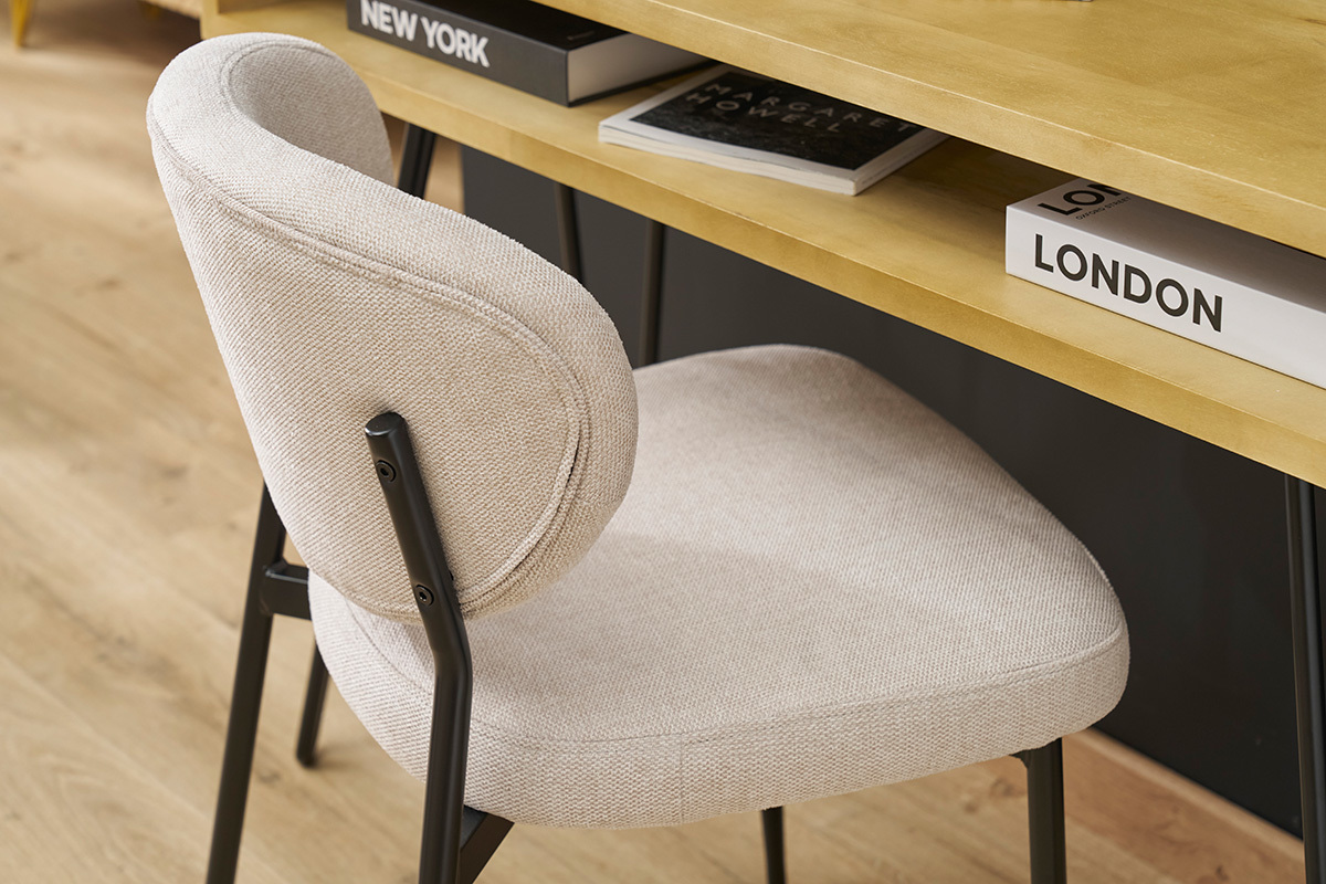 Sedie in tessuto effetto velluto texture beige e metallo nero (set di 2) BREKA