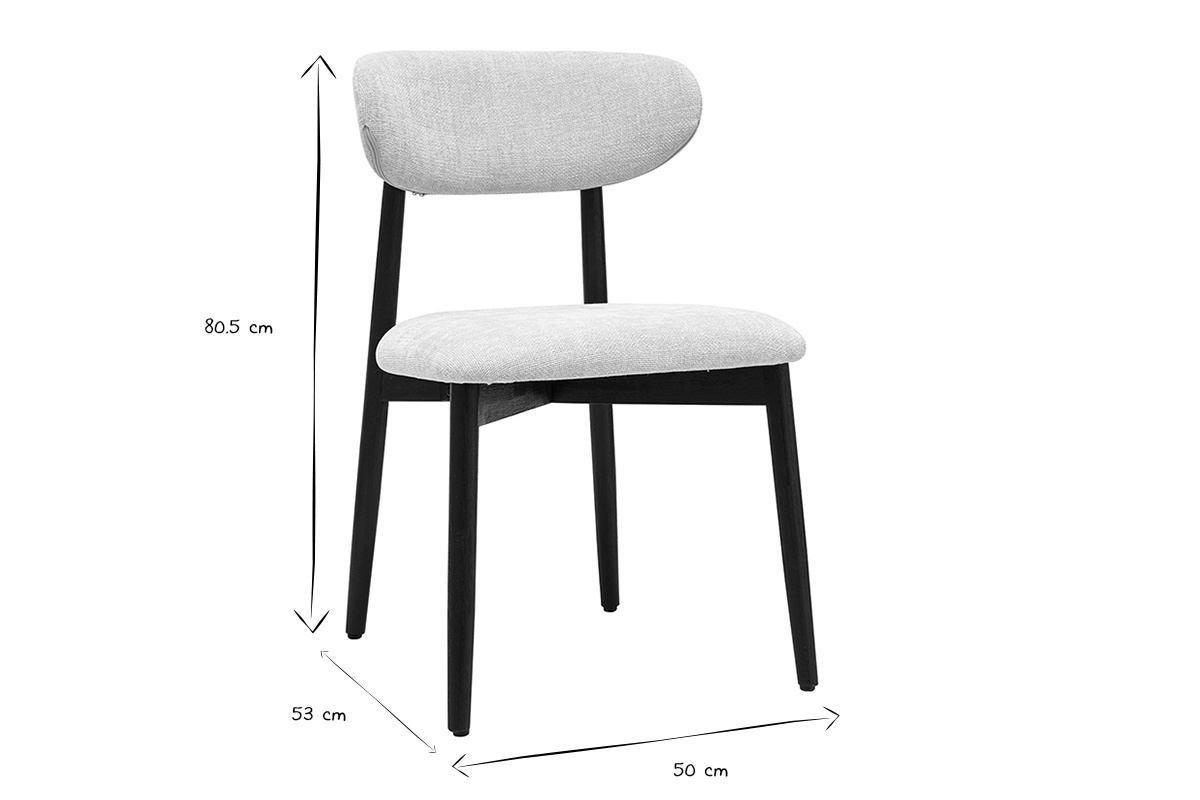 Dimensioni delle sedie SIAME in bianco e nero: H80,5 cm, L50 cm, P53 cm.