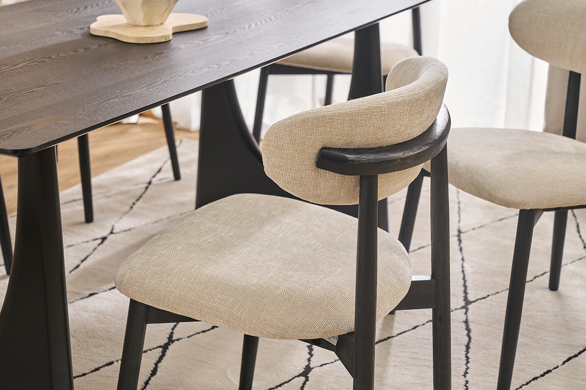 Sedie in tessuto effetto velluto texturizzato beige e legno nero (lotto di 2) SIAME