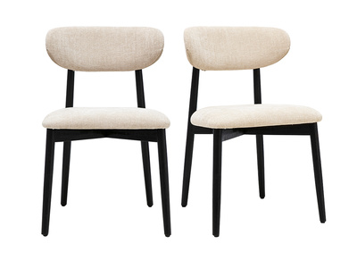 Sedie in tessuto effetto velluto texturizzato beige e legno nero (lotto di 2) SIAME
