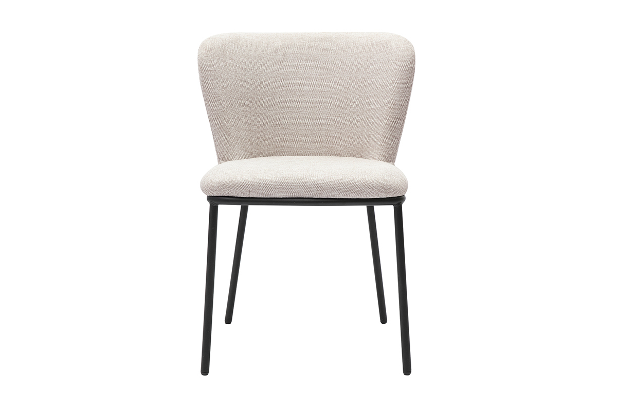 Sedia LISOR in tessuto beige effetto velluto testurizzato con gambe in metallo nero, vista frontale.