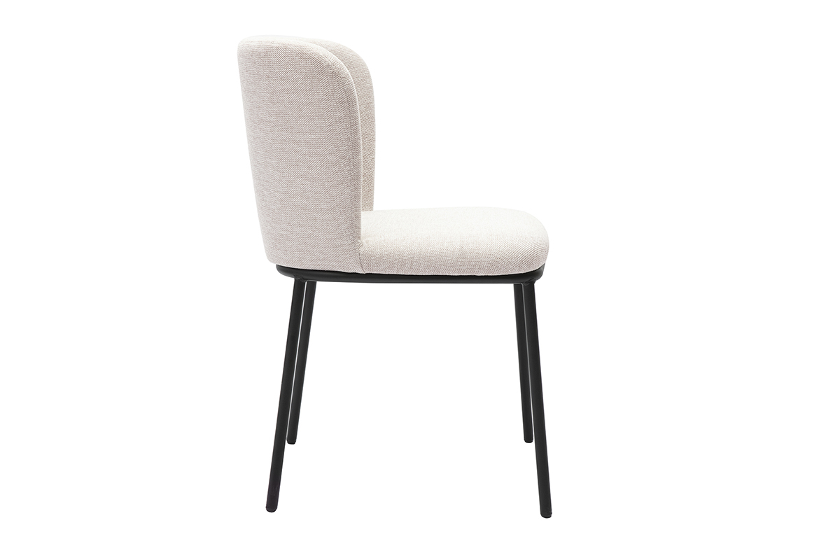 Sedia beige in tessuto effetto velluto strutturato vista di profilo, base in metallo nero