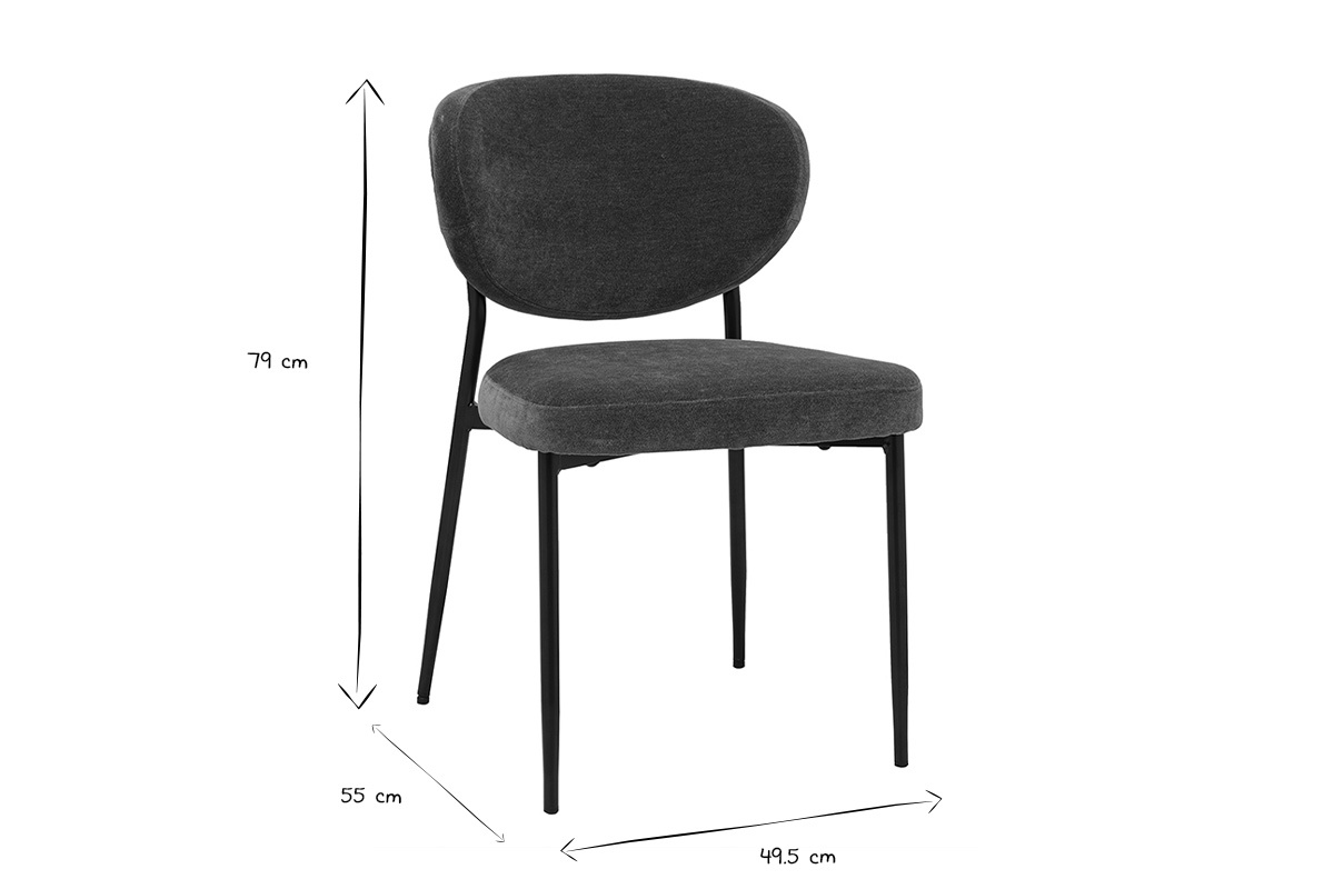 Sedie BREKA in tessuto effetto velluto con dimensioni L49,5 x P55 x H79 cm in nero e bianco.