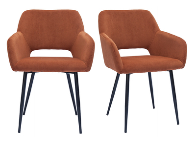 Sedie in tessuto velluto a coste color bruciato e metallo nero (set di 2) LAURETTE