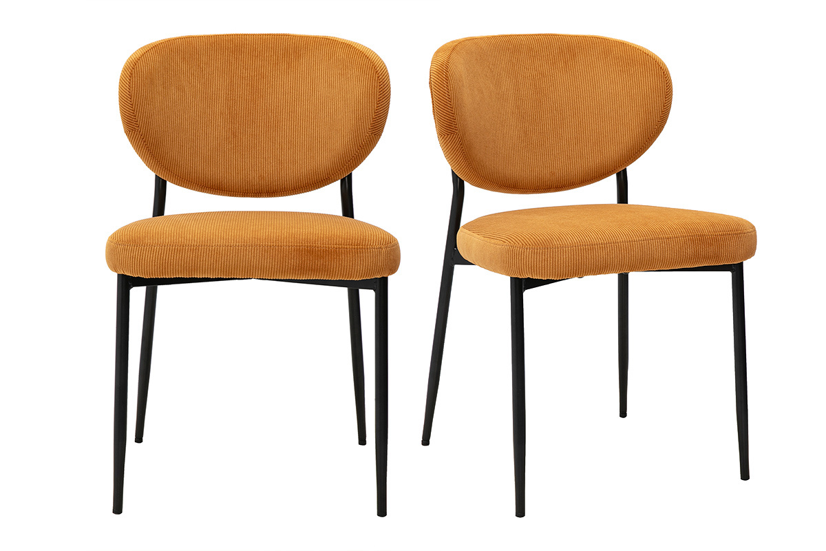 Sedie in tessuto velluto a coste giallo curry e metallo nero (set di 2) BREKA