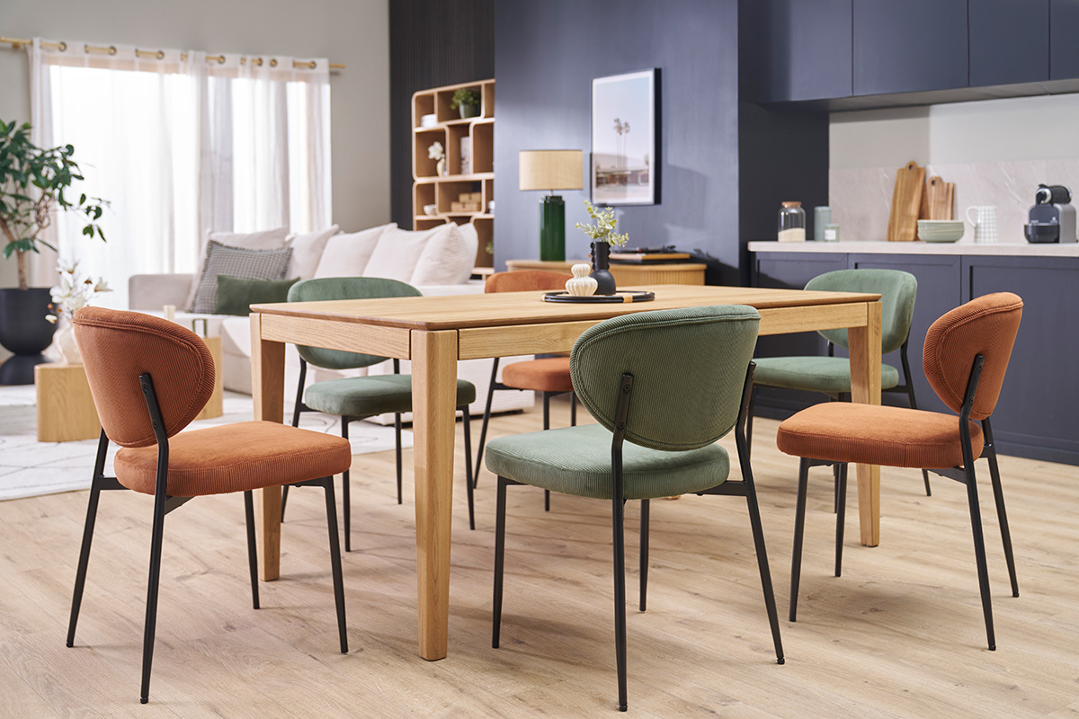 Sedie in tessuto velluto a coste giallo curry e metallo nero (set di 2) BREKA