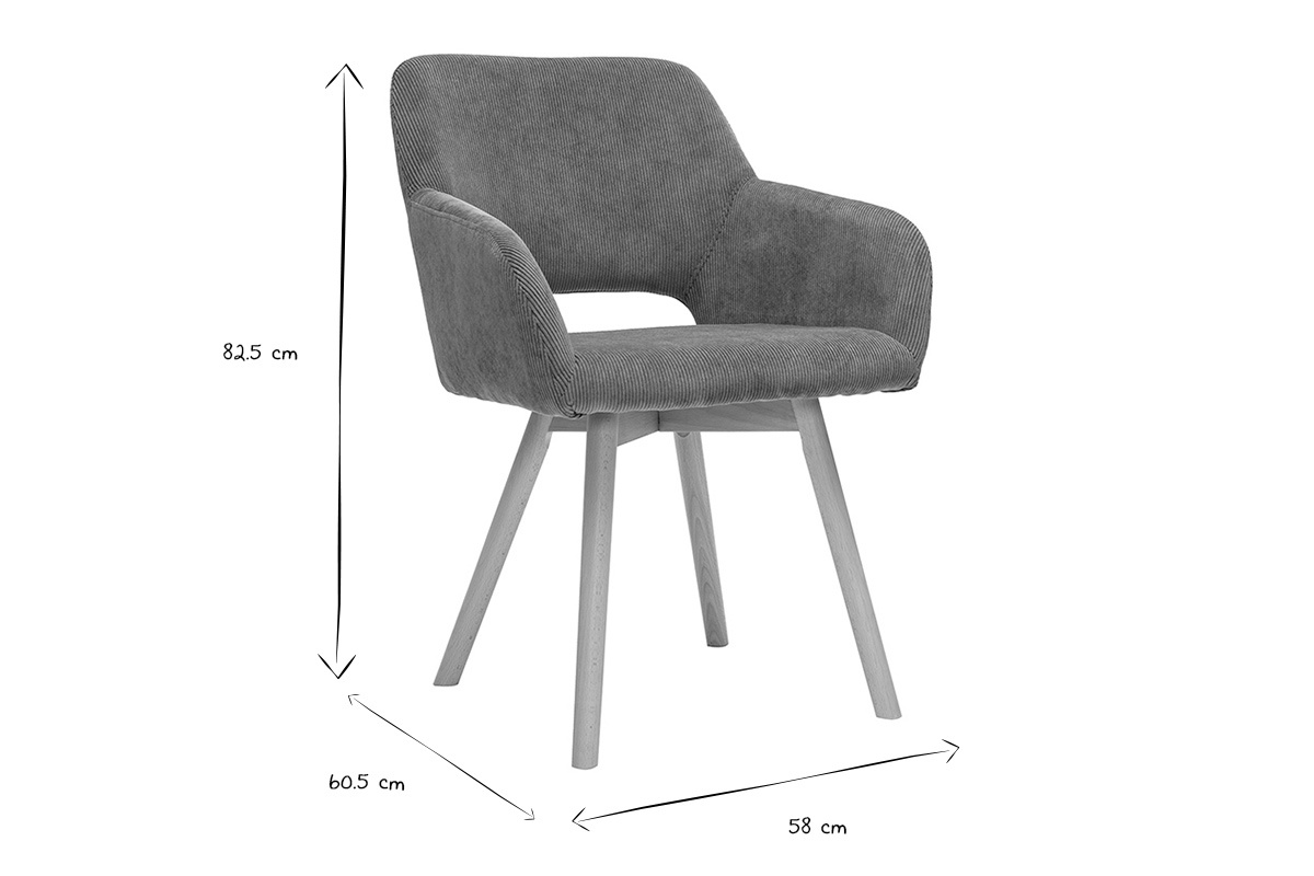 Dimensioni della sedia LAURETTE in bianco e nero: L58 x P60.5 x H82.5 cm