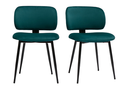 Sedie in tessuto velluto blu petrolio e metallo nero (set di 2) ATRIUM