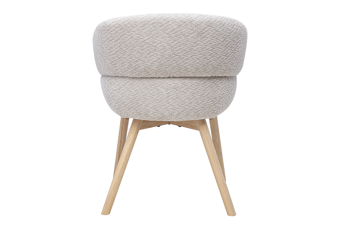 Sedia in tessuto velluto chenille beige vista da dietro con gambe in legno chiaro.