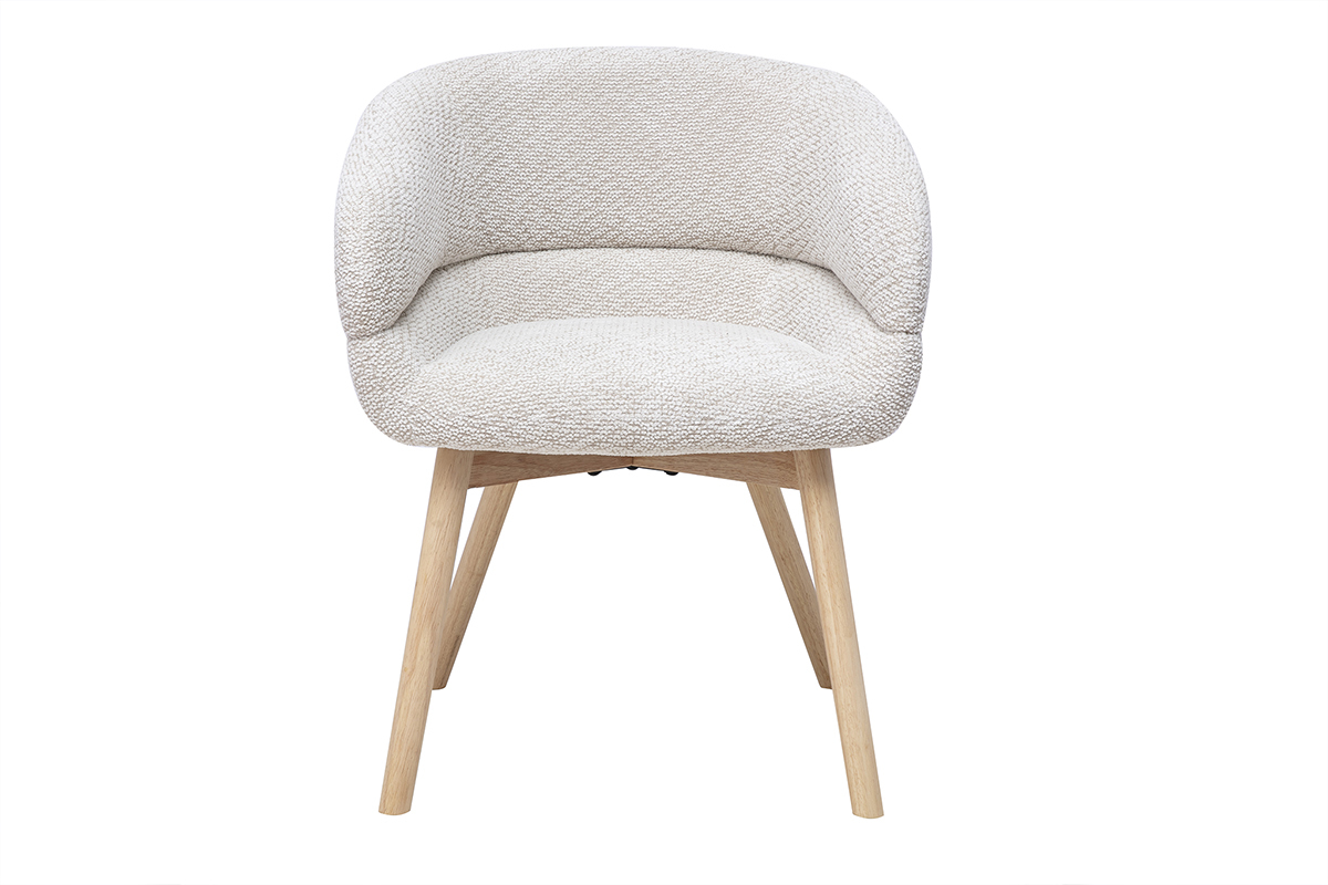 Sedia TIGGY in tessuto velluto a coste beige con gambe in legno chiaro, vista frontale