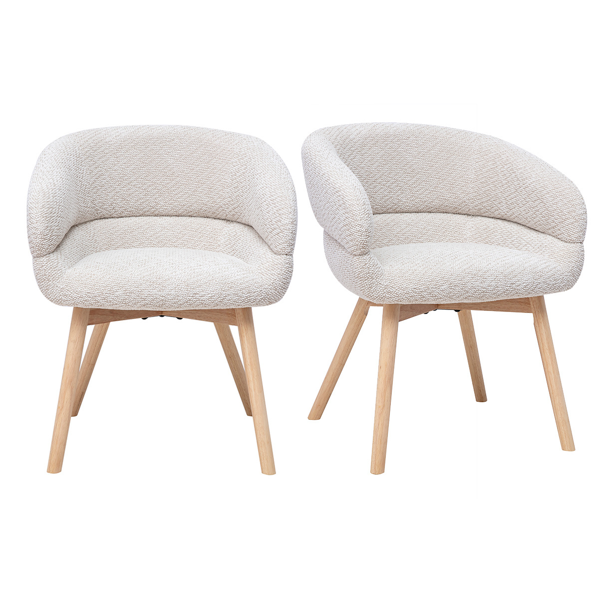 Sedie in tessuto velluto chenille beige e legno chiaro (lotto da 2) TIGGY