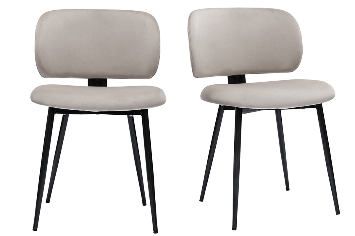 Sedie in tessuto velluto color talpa e metallo nero (set di 2) ATRIUM