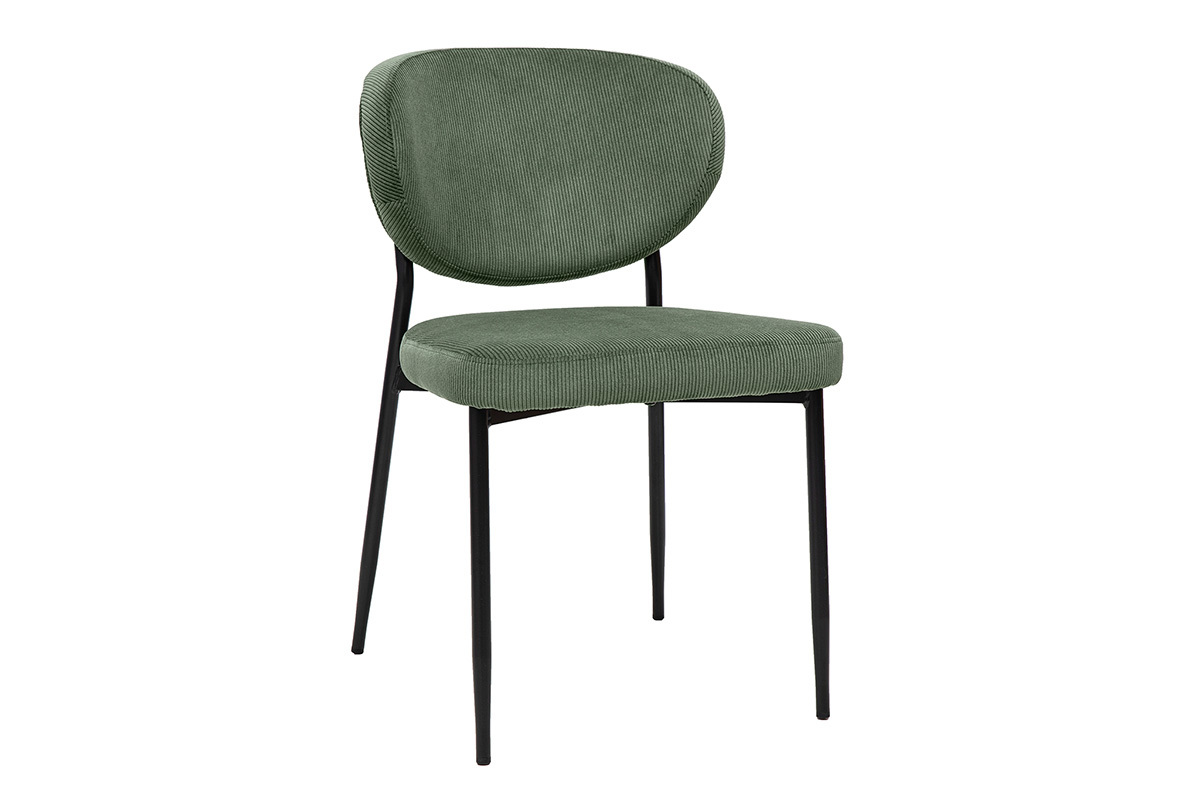 Sedie in velluto a coste verde kaki e metallo nero (set di 2) BREKA
