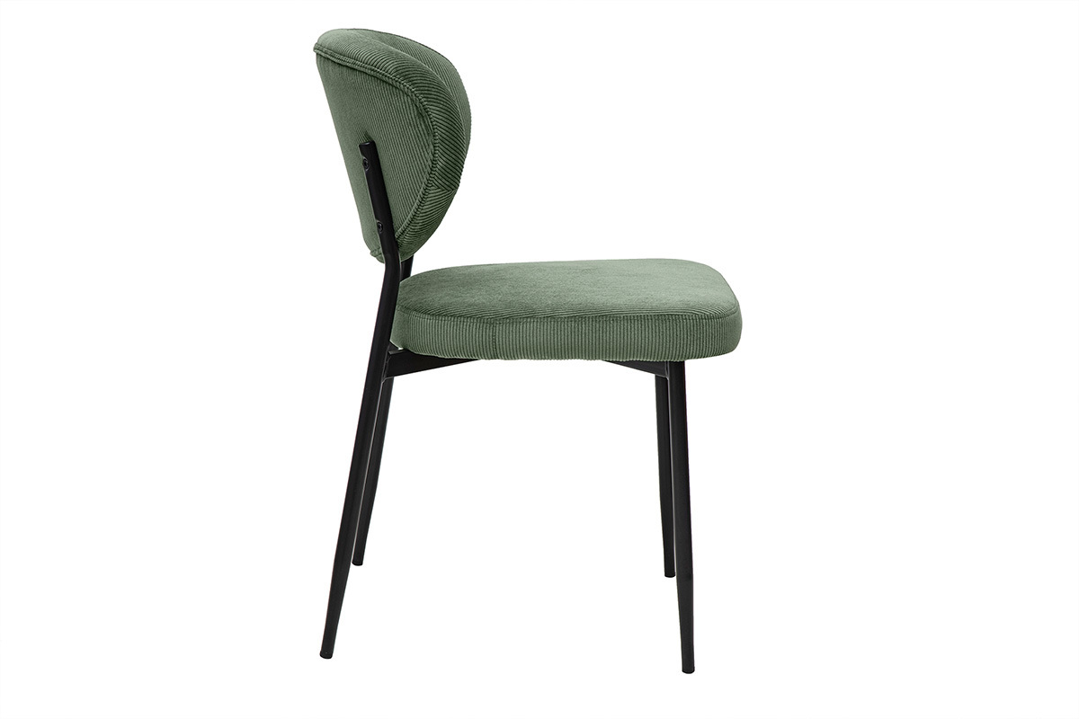 Sedie in velluto a coste verde kaki e metallo nero (set di 2) BREKA