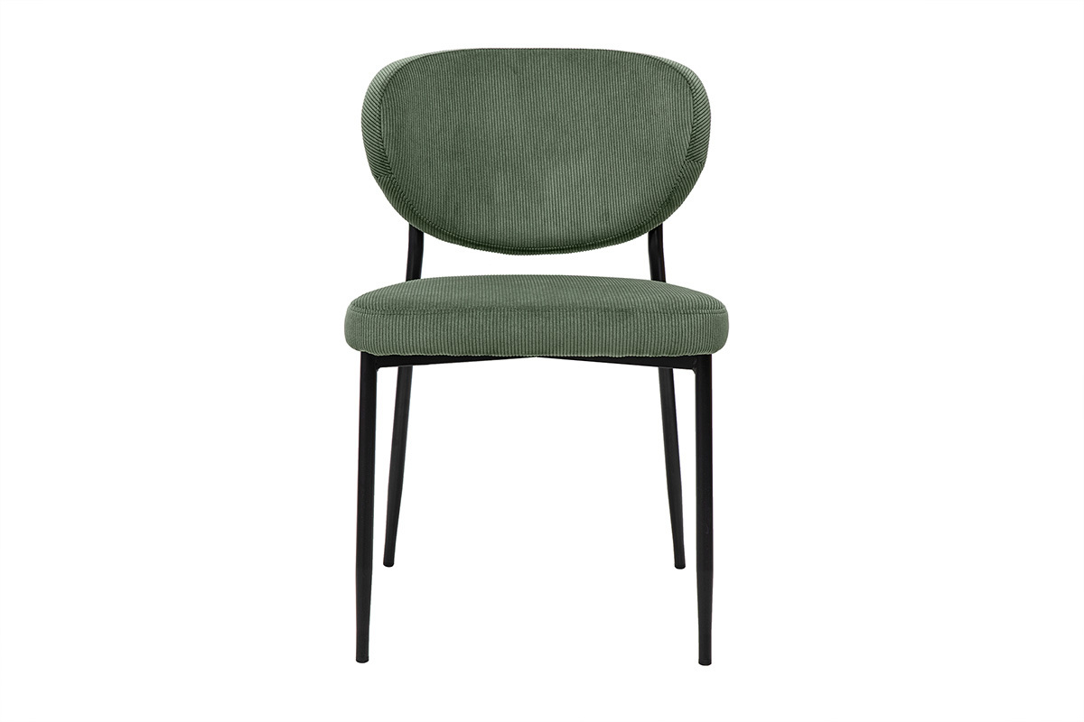 Sedie in velluto a coste verde kaki e metallo nero (set di 2) BREKA