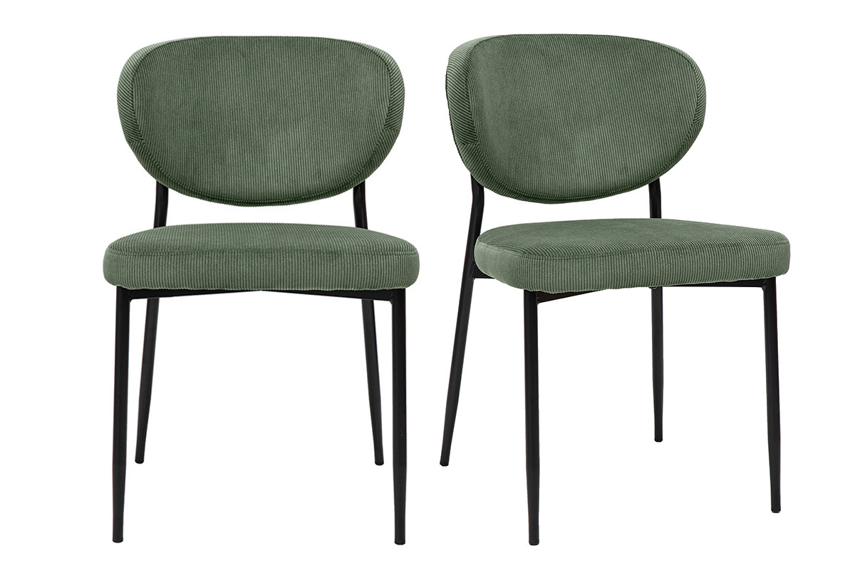Sedie in velluto a coste verde kaki e metallo nero (set di 2) BREKA