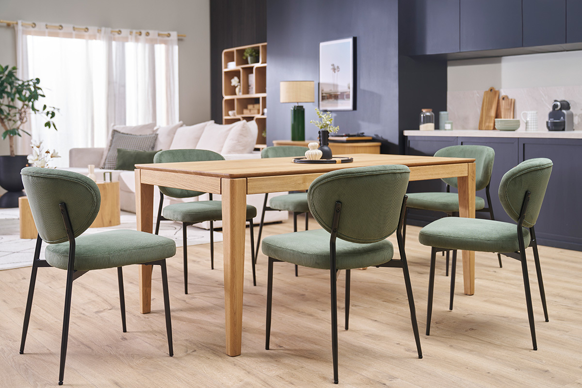 Sedie in velluto a coste verde kaki e metallo nero (set di 2) BREKA