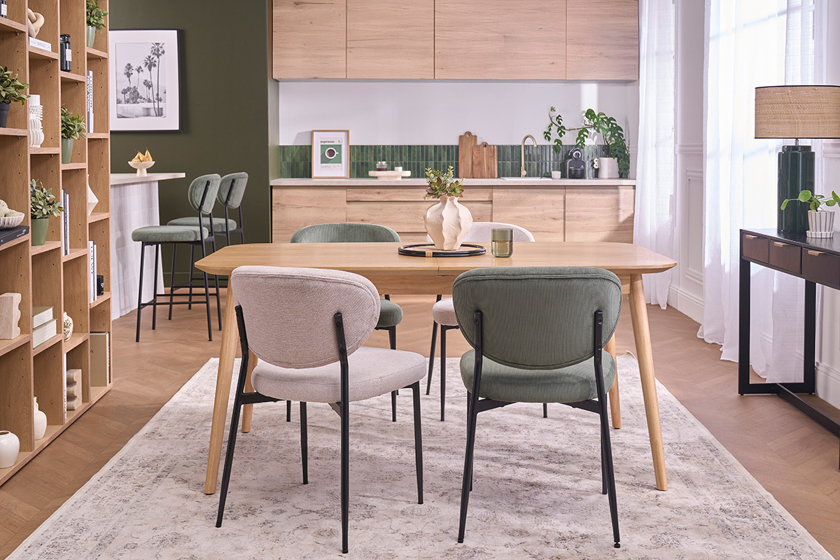 Sedie in velluto a coste verde kaki e metallo nero (set di 2) BREKA