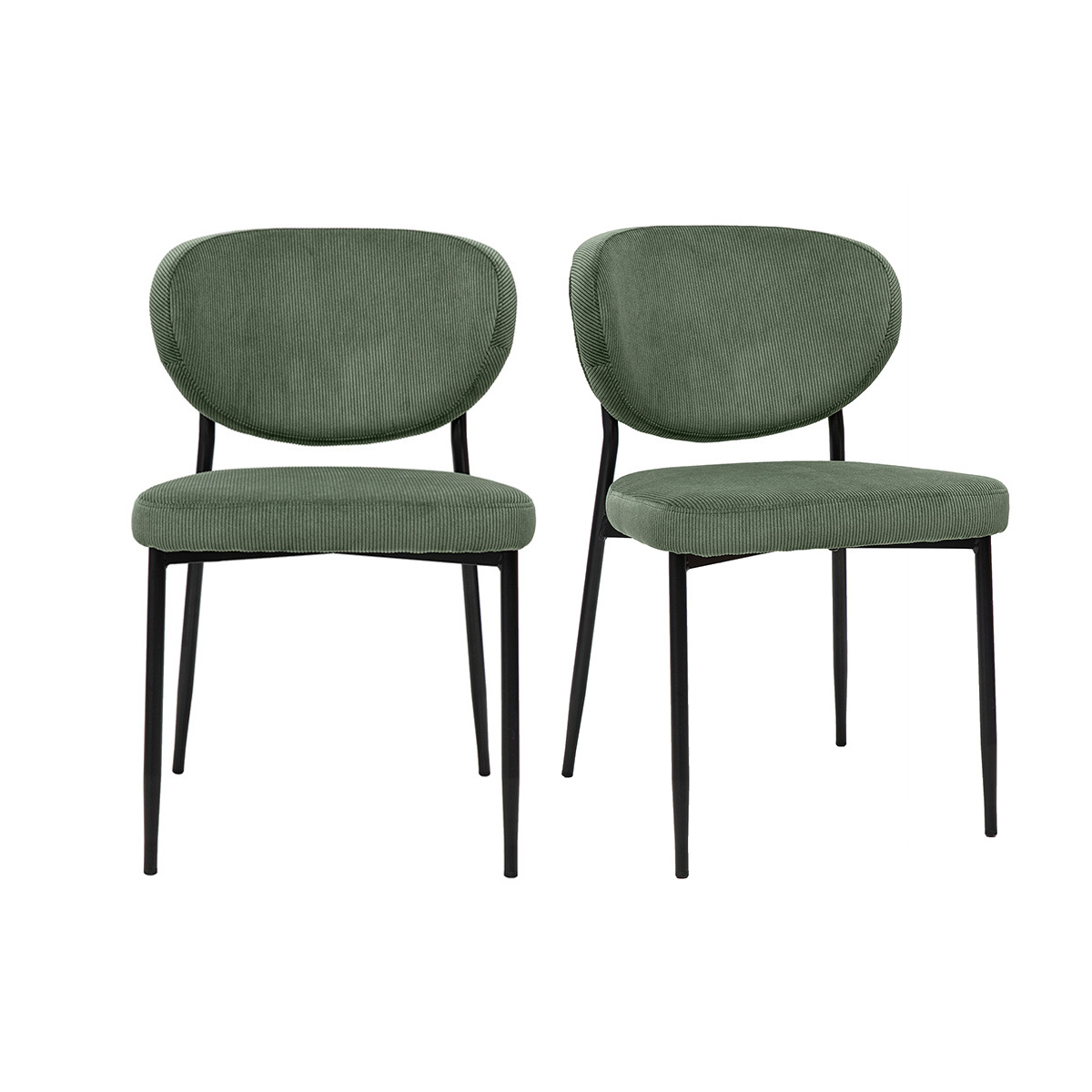 Sedie in velluto a coste verde kaki e metallo nero (set di 2) BREKA