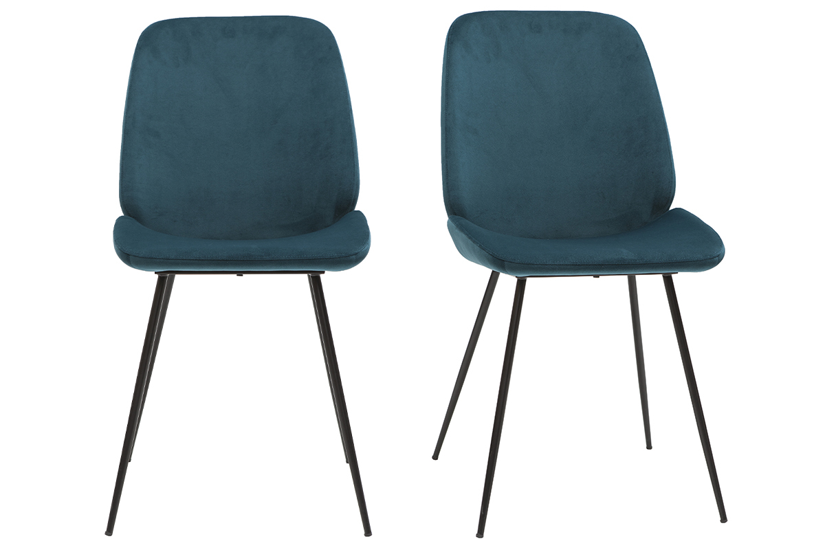 Sedie in velluto blu petrolio e base metallo nero (set di 2) KAOLY