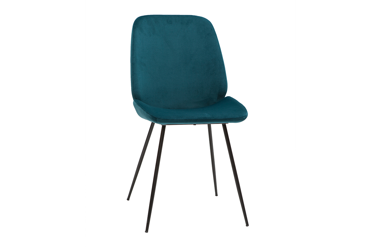 Sedie in velluto blu petrolio e base metallo nero (set di 2) KAOLY