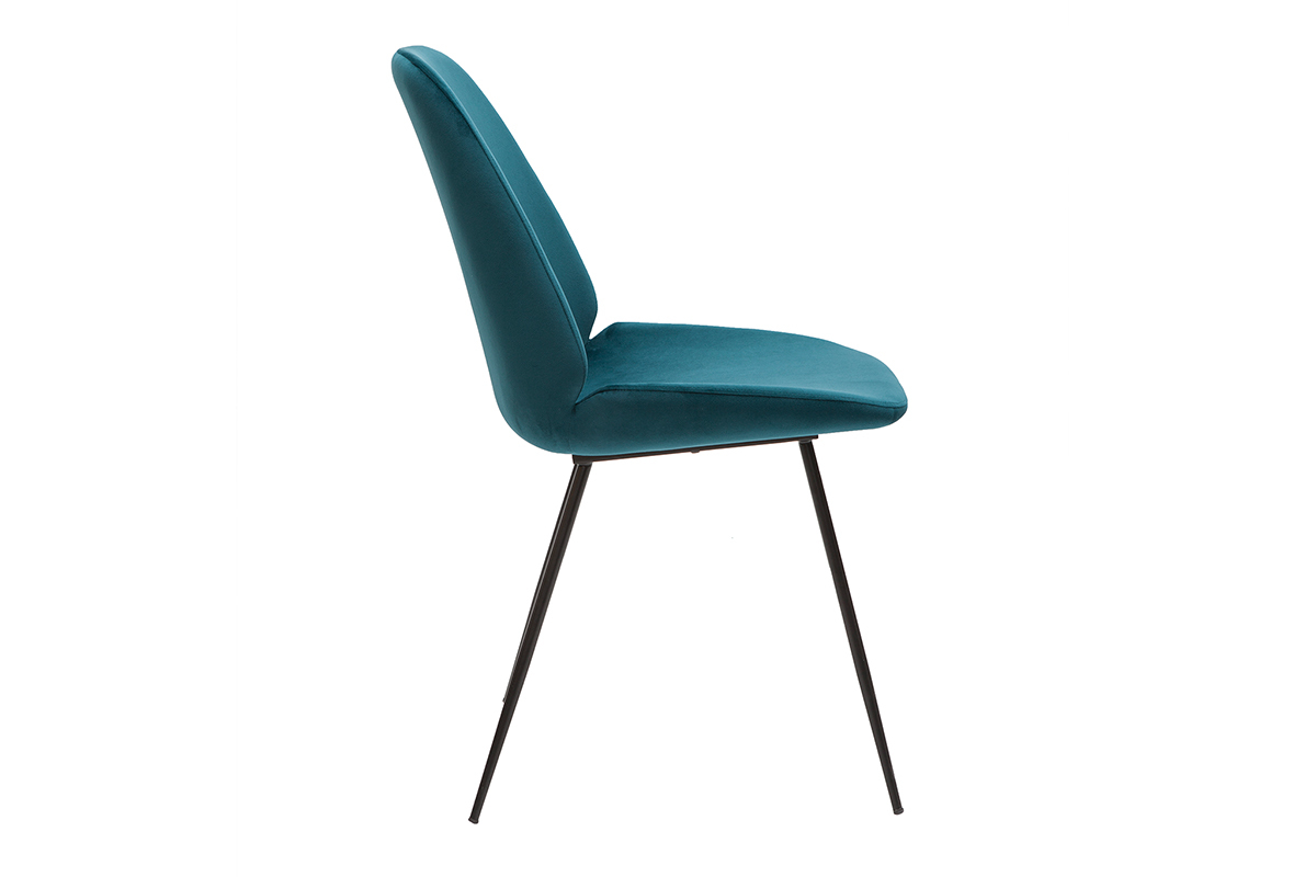 Sedie in velluto blu petrolio e base metallo nero (set di 2) KAOLY