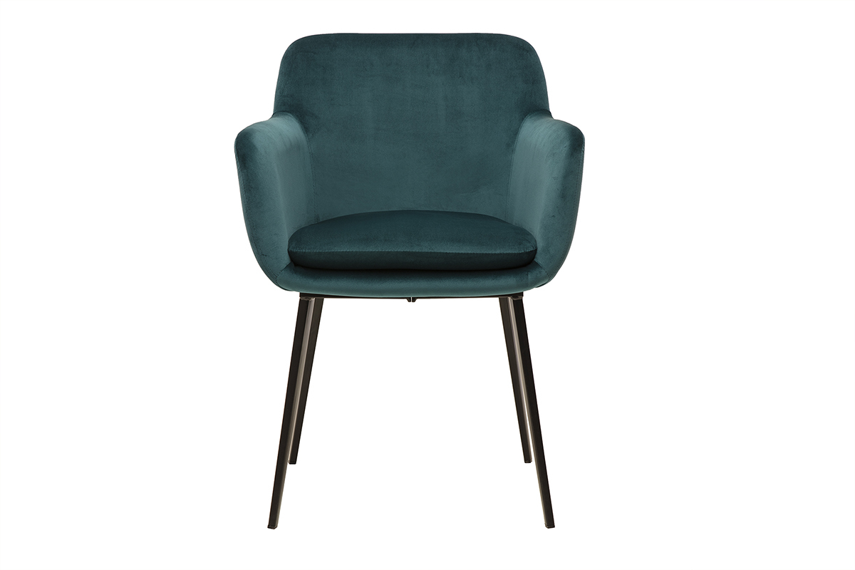 Sedie in velluto blu petrolio e metallo nero (set di 2) AMIKA