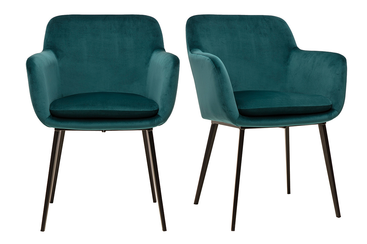 Sedie in velluto blu petrolio e metallo nero (set di 2) AMIKA