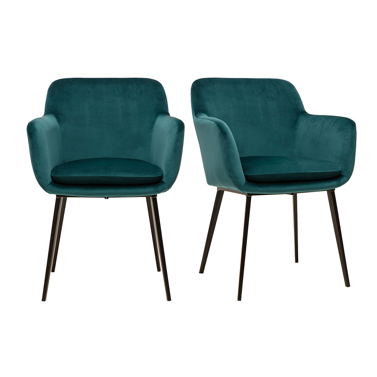 Sedie in velluto blu petrolio e metallo nero (set di 2) AMIKA