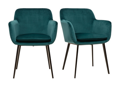 Sedie in velluto blu petrolio e metallo nero (set di 2) AMIKA