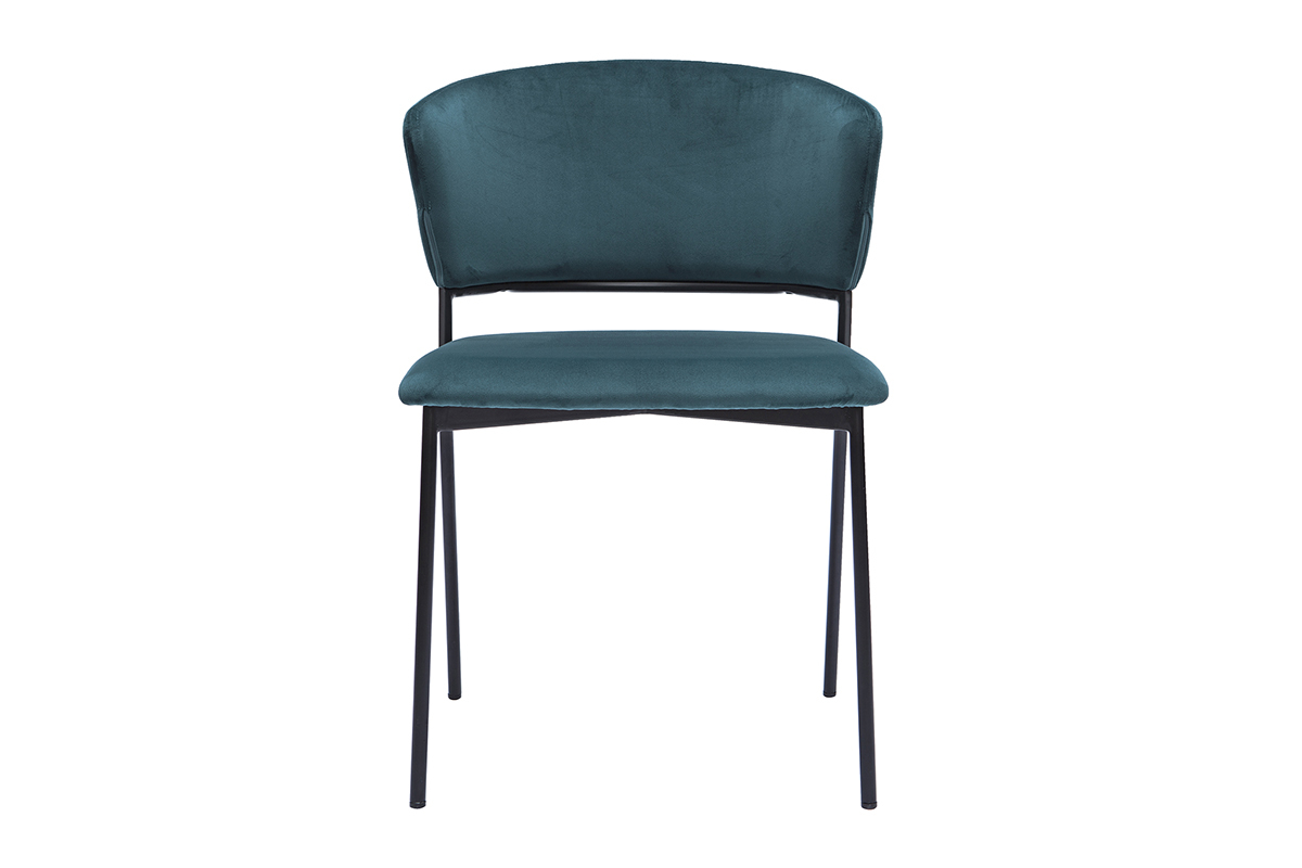 Sedie in velluto blu petrolio e metallo nero (set di 2) FELIZ