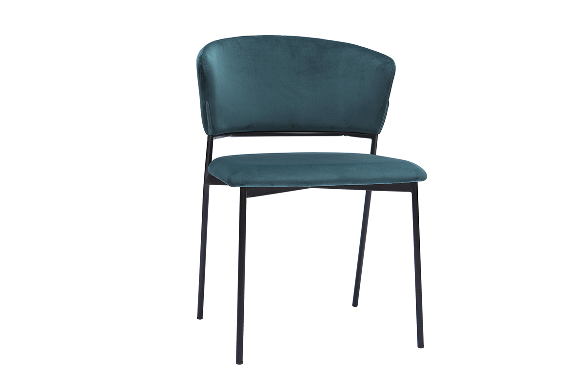 Sedie in velluto blu petrolio e metallo nero (set di 2) FELIZ