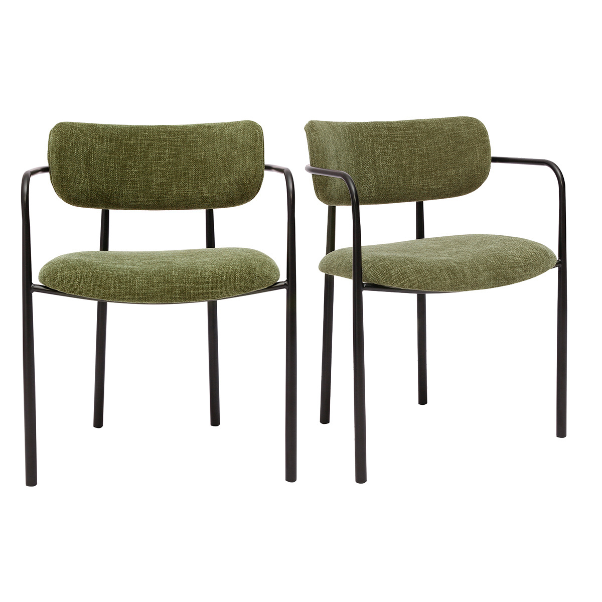 Sedie in velluto effetto tessuto texture verde kaki e metallo nero (set di 2) SWIFT