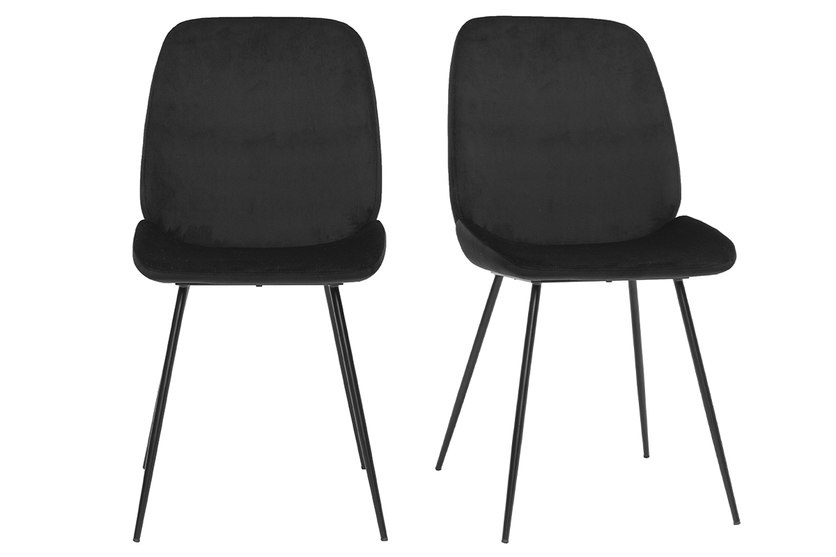 Sedie in velluto nero e base metallo nero (set di 2) KAOLY