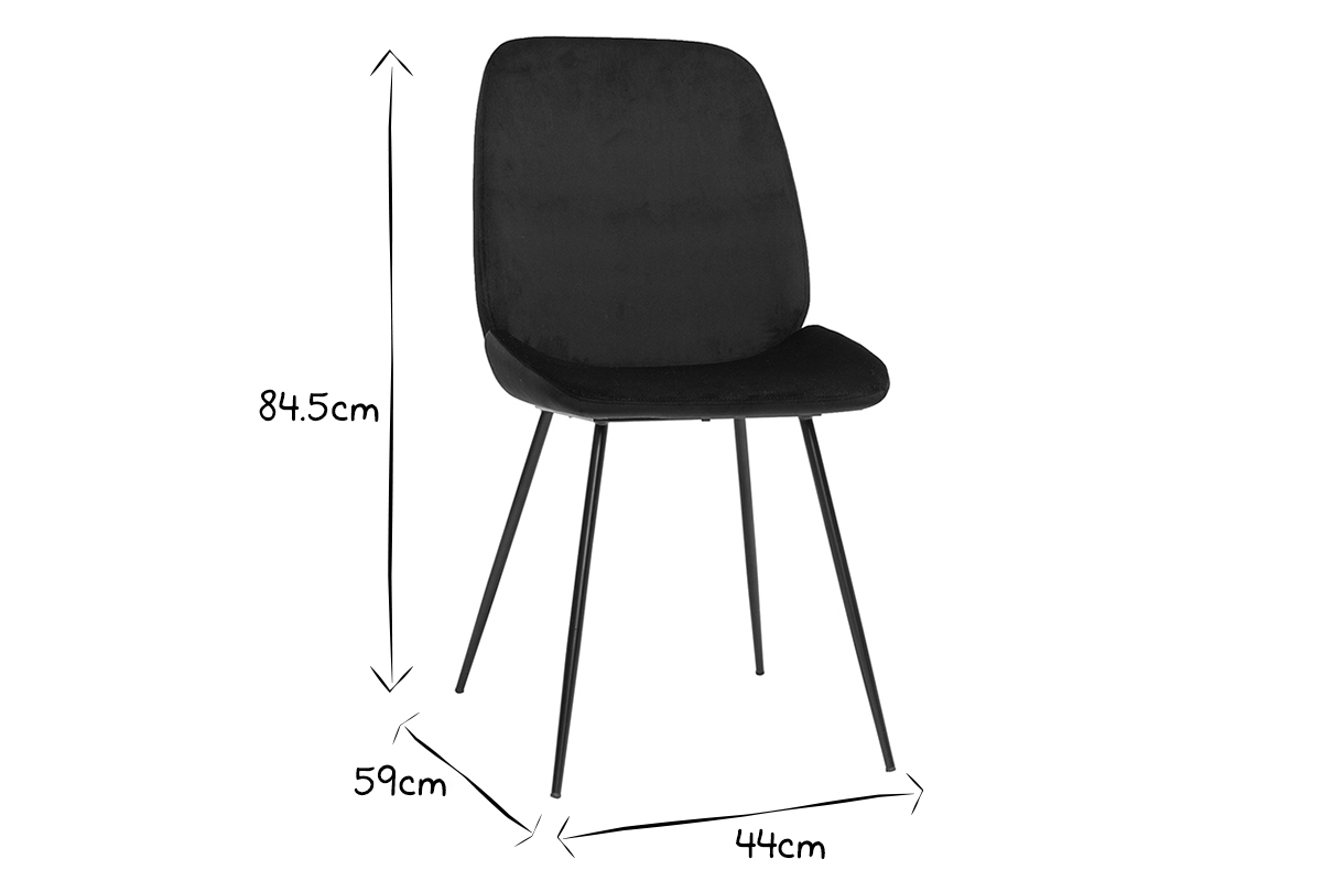 Sedie in velluto nero e base metallo nero (set di 2) KAOLY