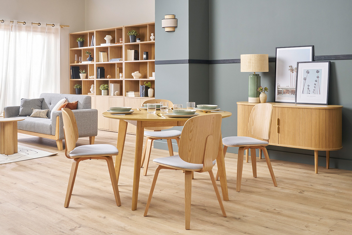 Sedie legno chiaro e tessuto grigio chiaro (set di 2) BECK
