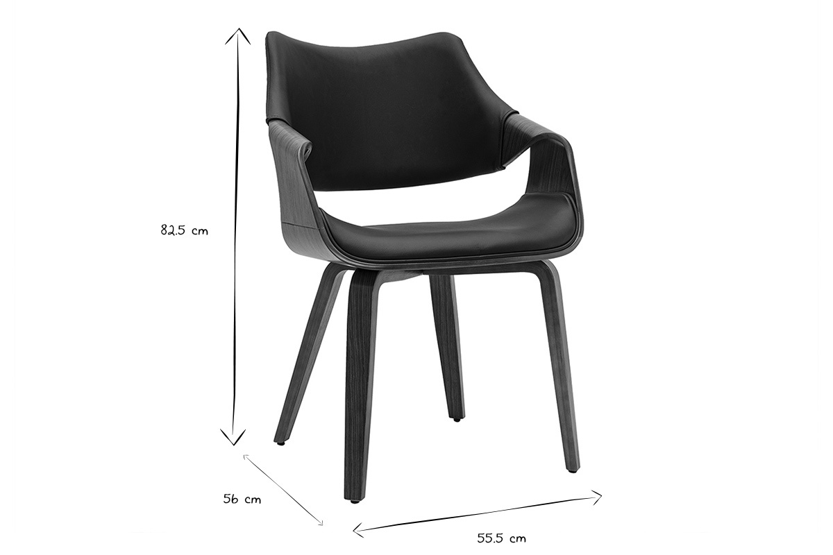 Dimensioni delle sedie SEVAN: L55,5 x P56 x H82,5 cm in nero e bianco